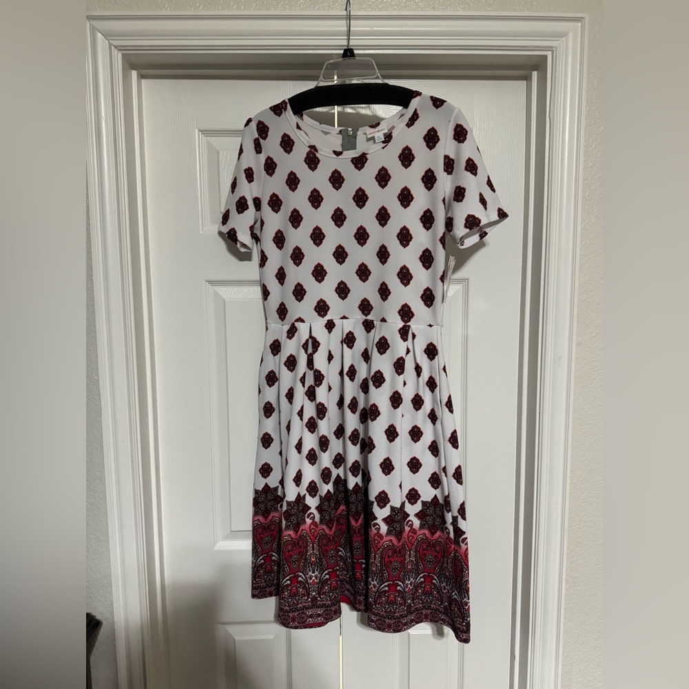 LuLaRoe White and Red Patterned Midi Dress (Amelia)